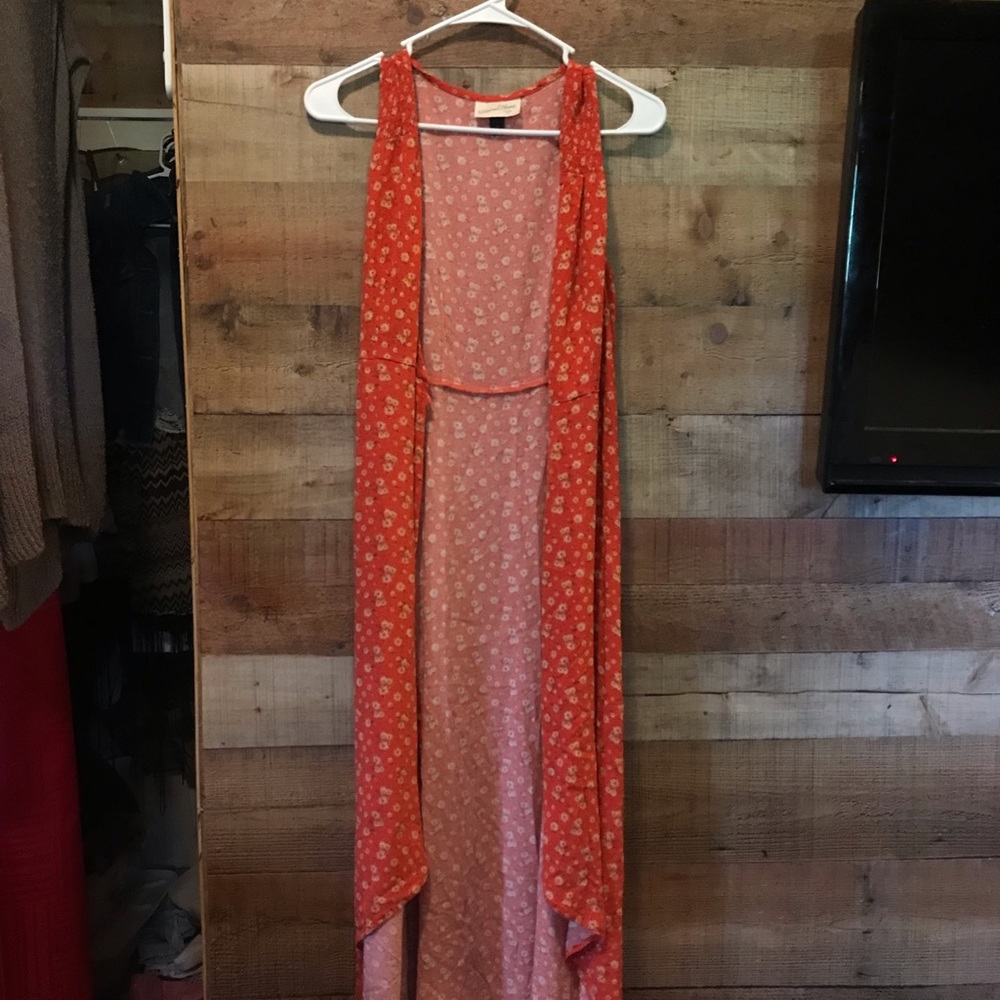 SLEEVELESS FLOWER LONG CARDIGAN